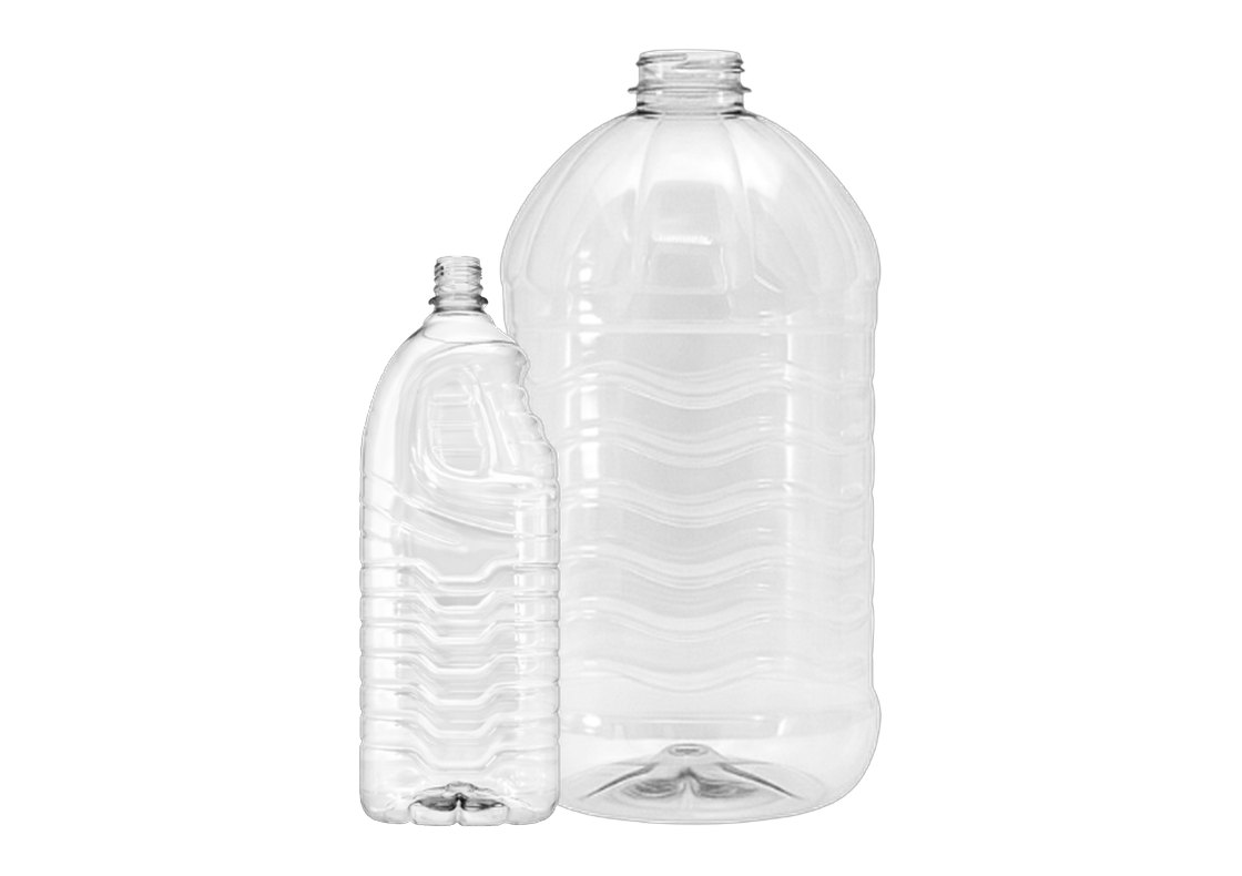 Frasco PET Pinho de 2 litros e galão PET de 5 litros em cristal, para saneantes e produtos de limpeza